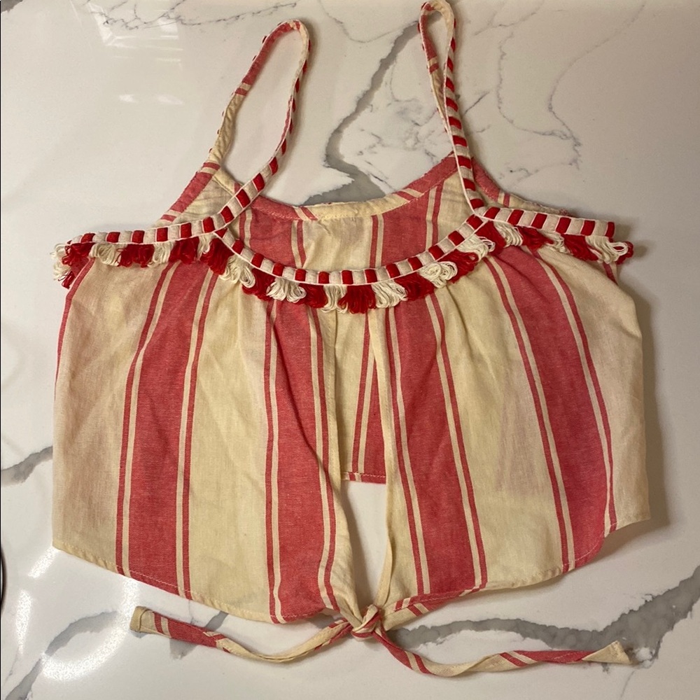 Red and Cream Striped Crop Top